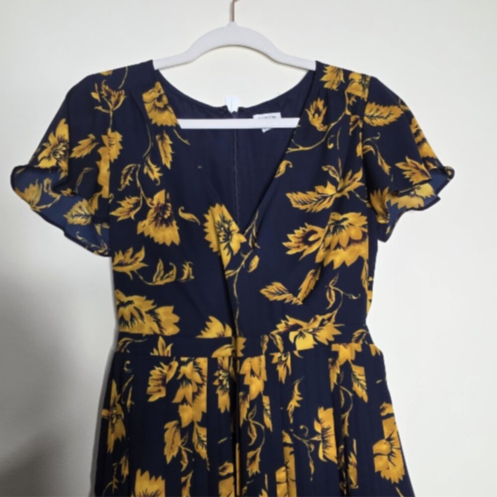 J Crew Floral Dress Cap Sleeve Navy Yellow Womens Size 0 Chic Bloomcore Feminine - Picture 3 of 15